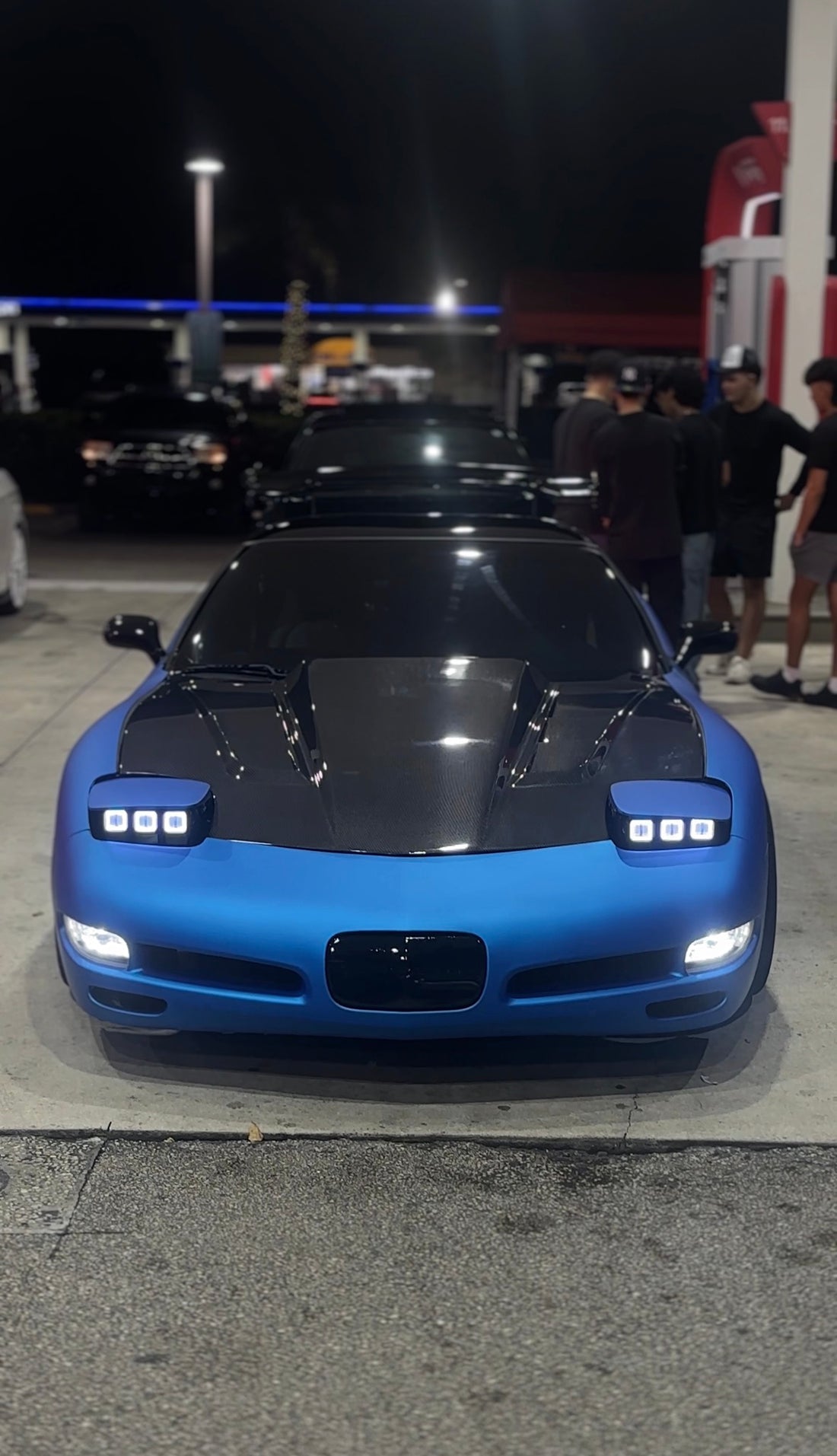 A closer look at the blue Corvette